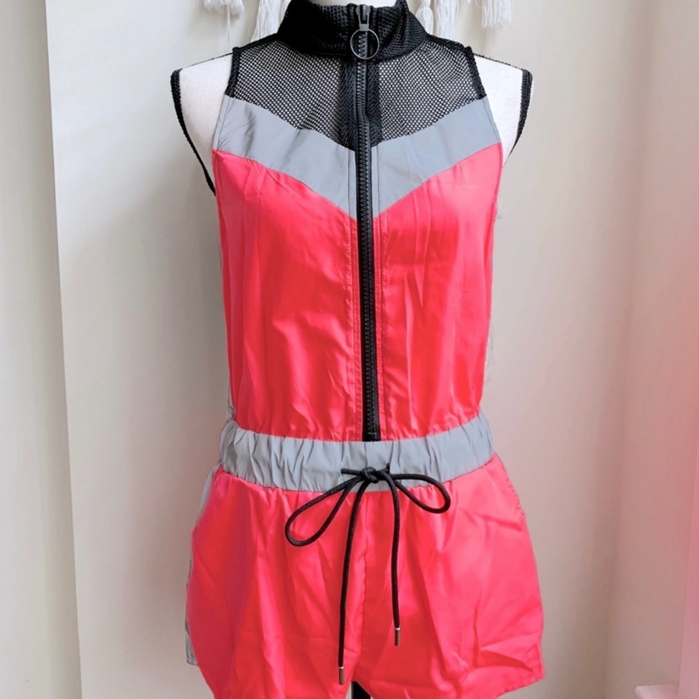 Neon Pink Reflective Zip-Up Romper